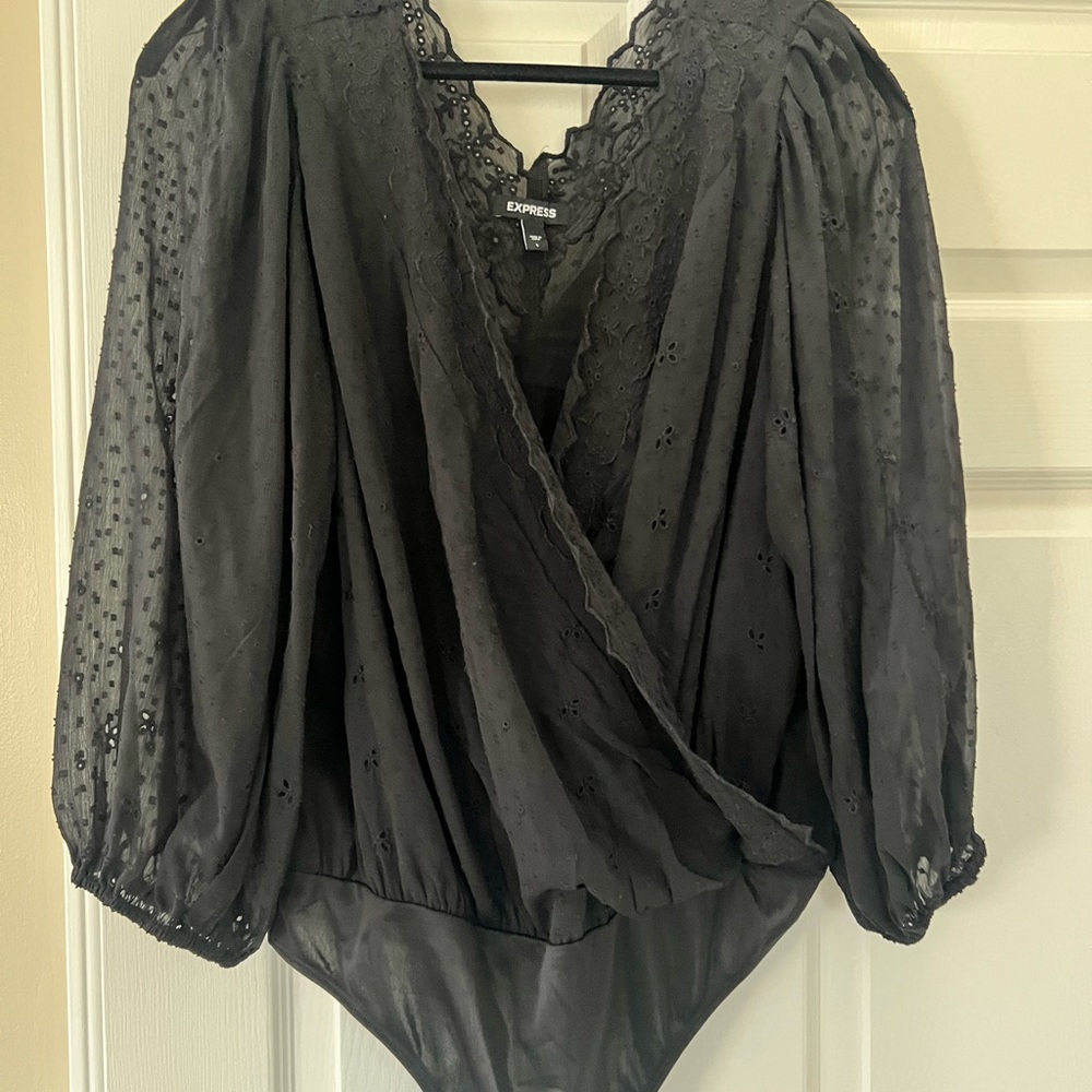 Express Black Lace Wrap Bodysuit